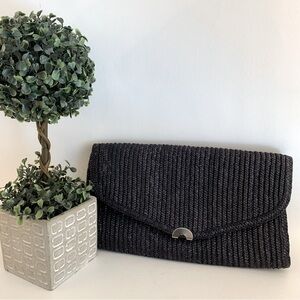 Black Straw Clutch Handbag